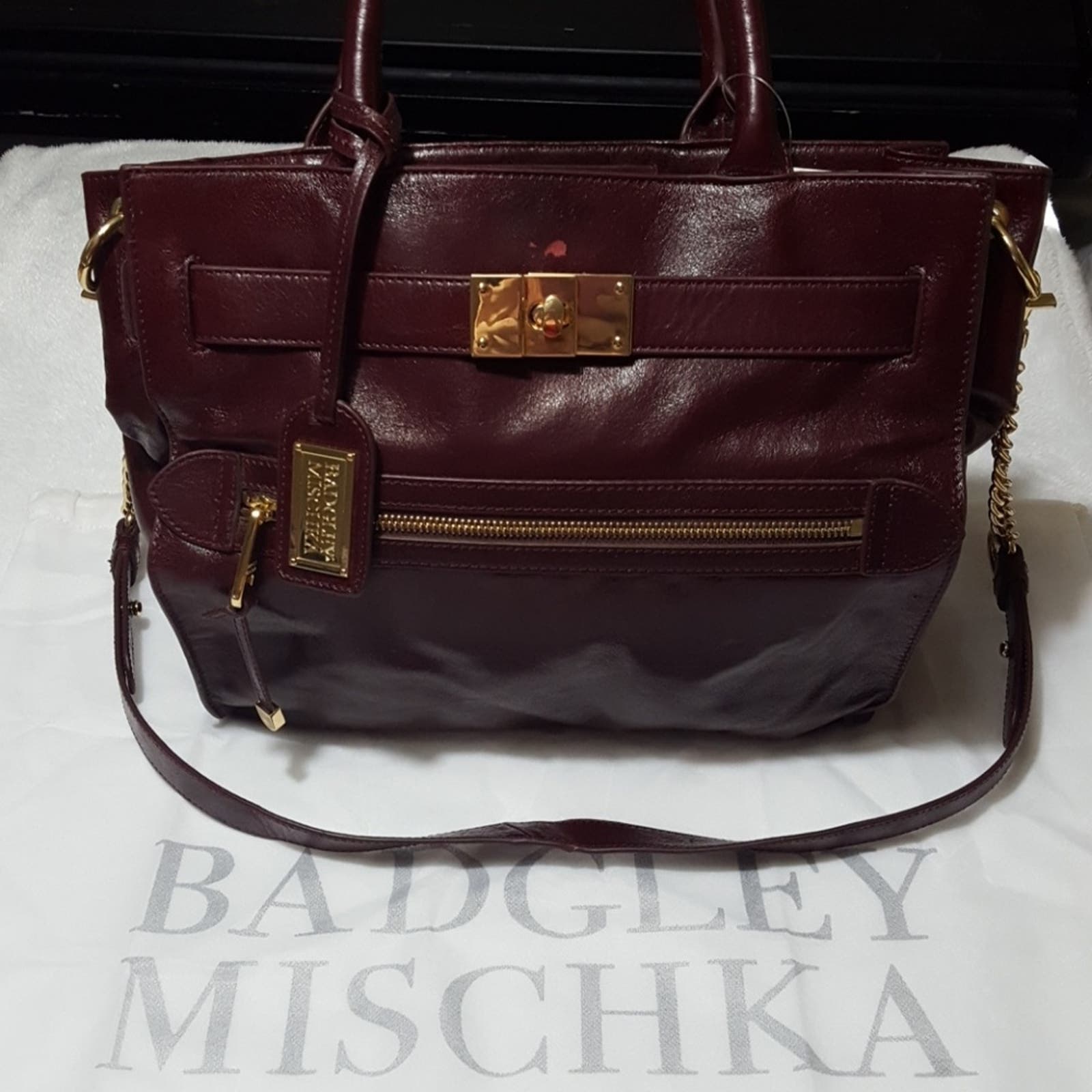 Badgley Mischka Adina Shine Leather Shoulder Bag